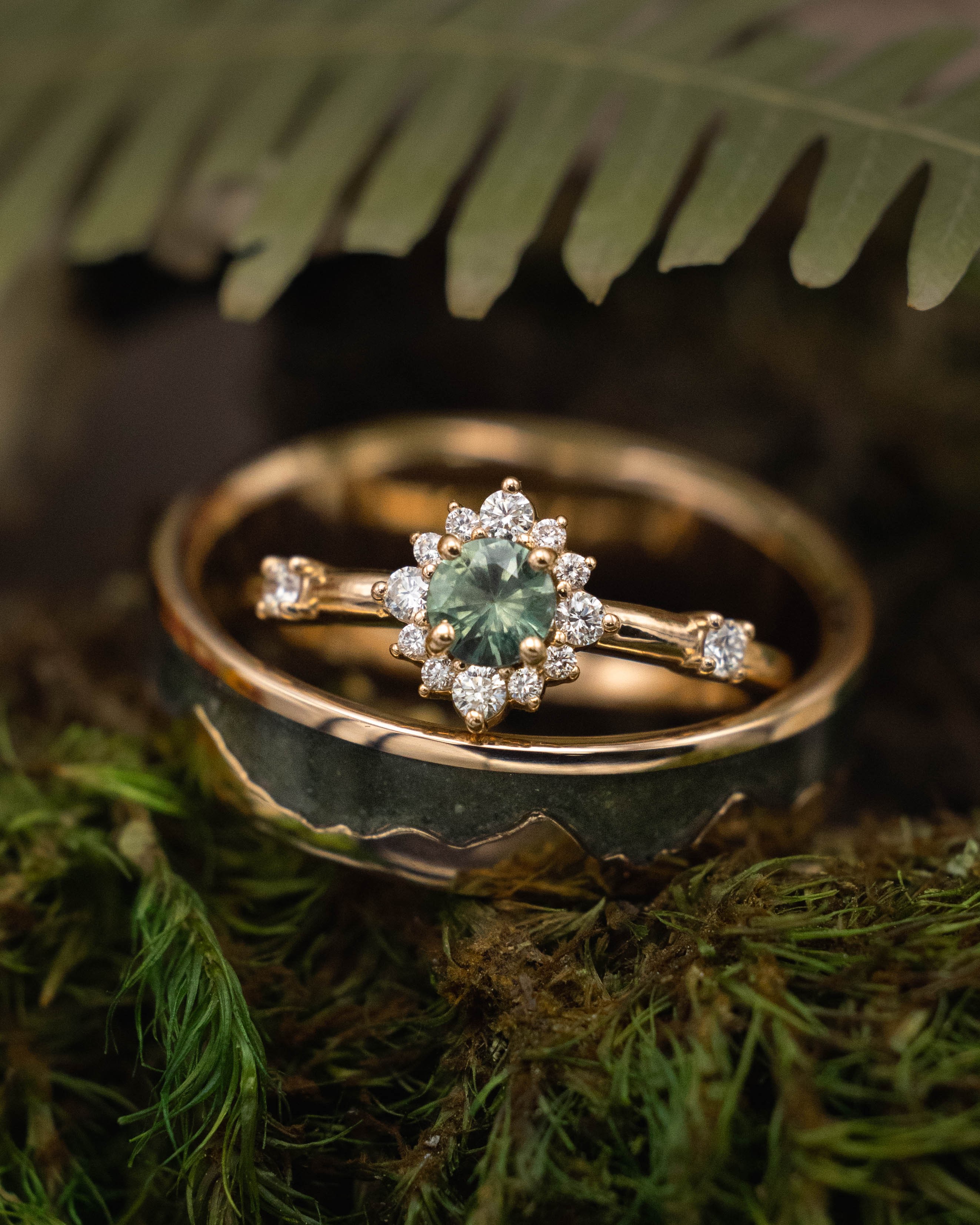 "STARLA" - ROUND CUT ENGAGEMENT RING WITH STARBURST DIAMOND HALO-Staghead Designs