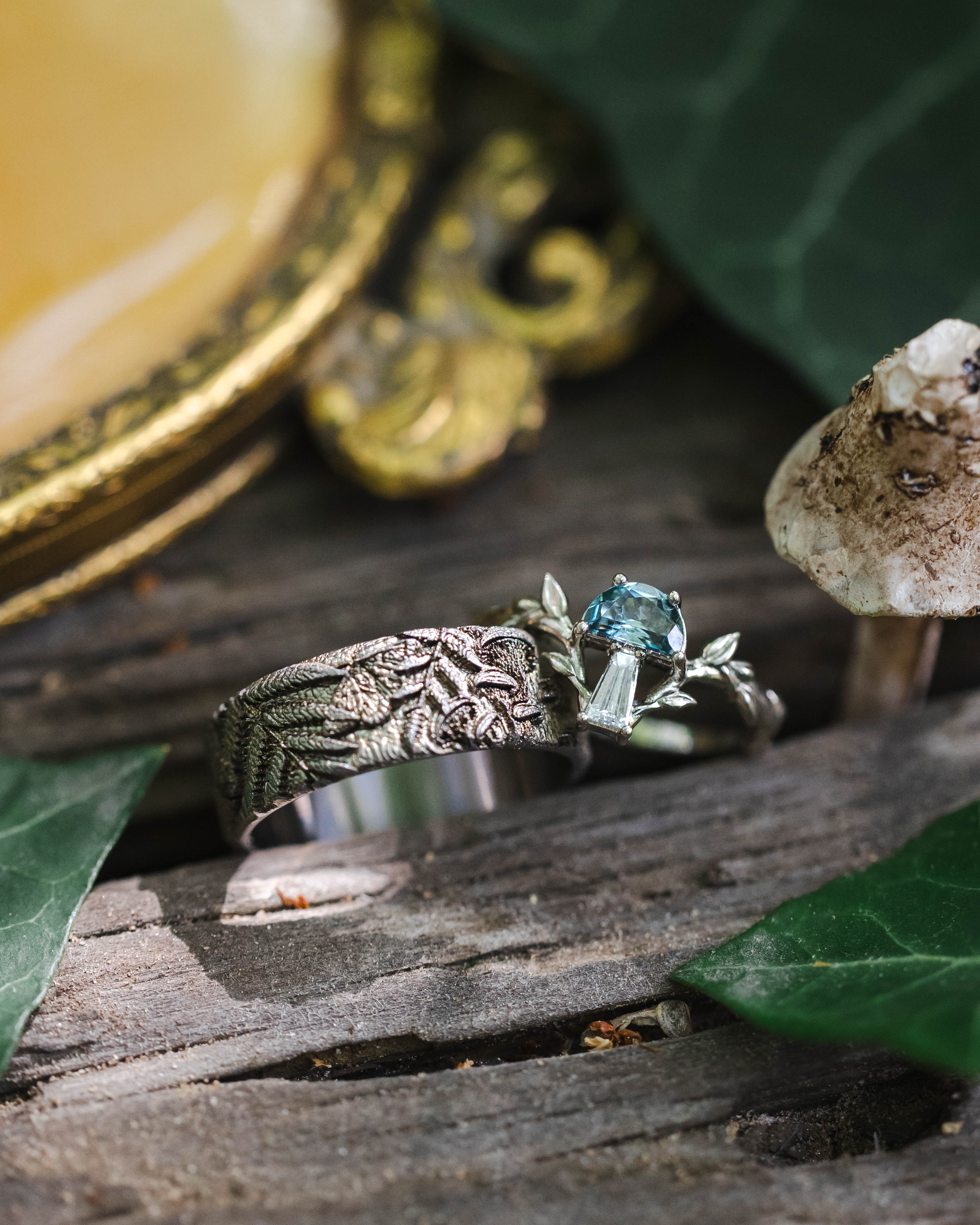 "FOREST" - 3D ENGRAVED MUSHROOM-INSPIRED WEDDING BAND-Staghead Designs