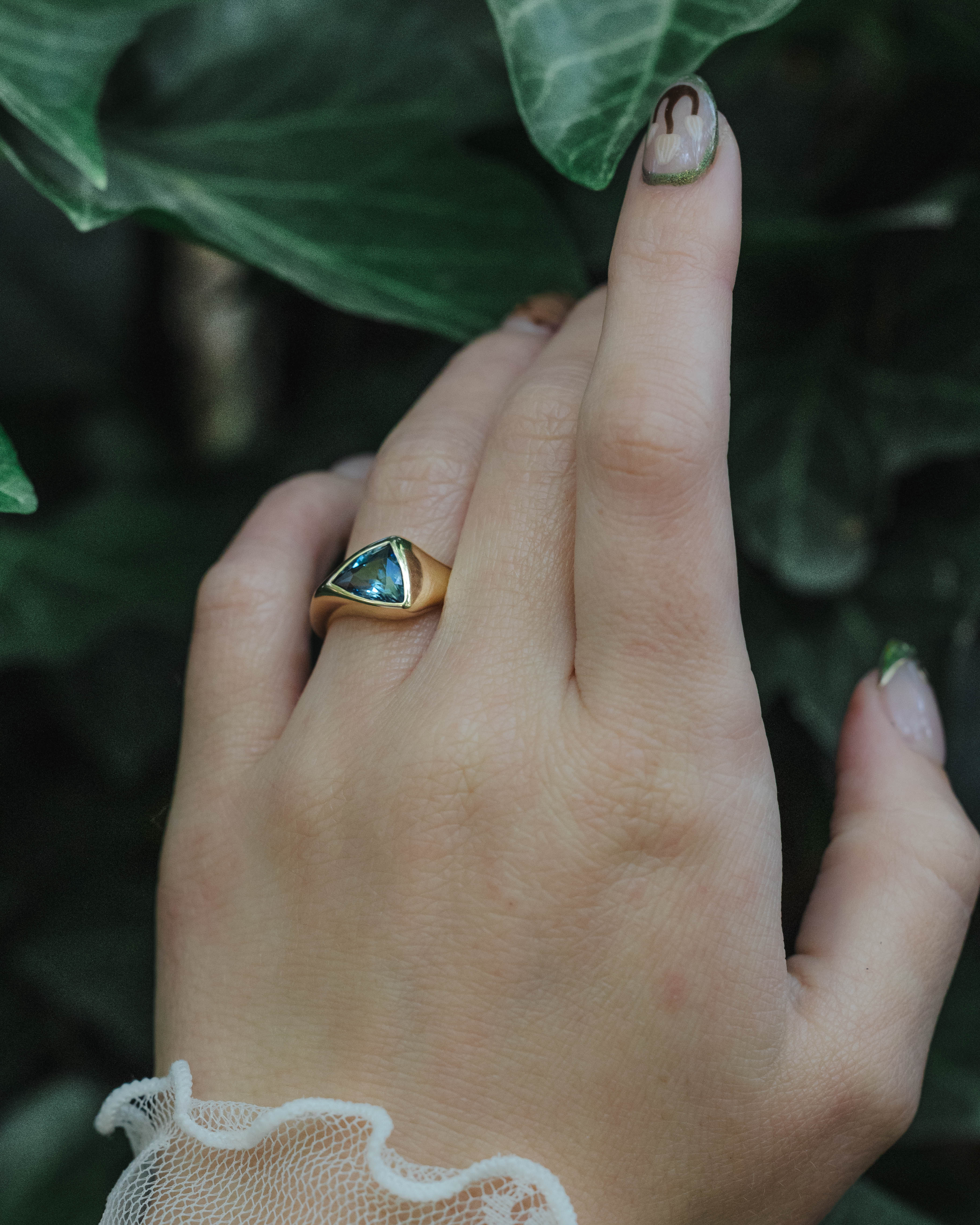 ONE-OF-A-KIND - "KATLAN" - HAND CARVED BEZEL SET TRILLION BLUE SAPPHIRE ENGAGEMENT RING-Staghead Designs