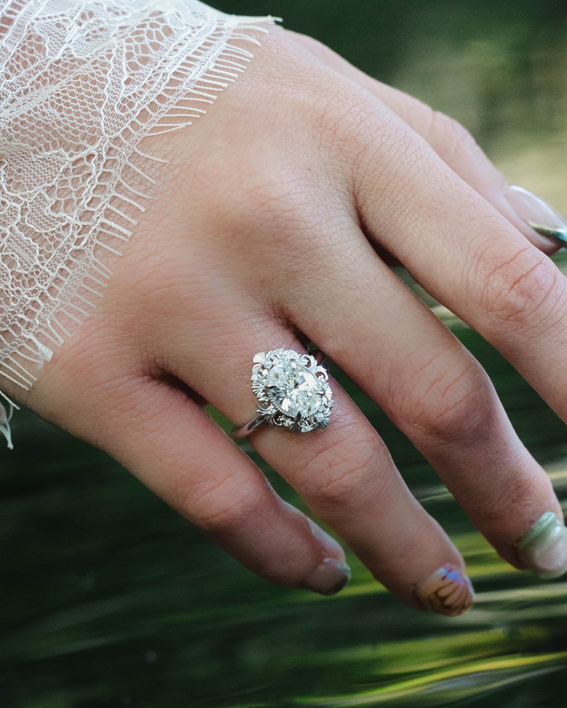 ONE-OF-A-KIND - "MERROW" - OVAL CUT LAB-GROWN DIAMOND ENGAGEMENT RING WITH DIAMOND & PEARL ACCENTS-Staghead Designs