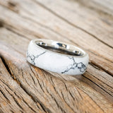 "HAVEN" - WHITE TURQUOISE TRUSTONE WEDDING BAND - TUNGSTEN - SIZE 10-1