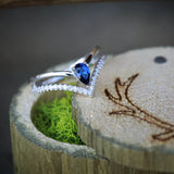 "CICELY" - PEAR-SHAPED BLUE SAPPHIRE ENGAGEMENT RING WITH DIAMOND ACCENTS - 14K WHITE GOLD - SIZE 7-Staghead Designs