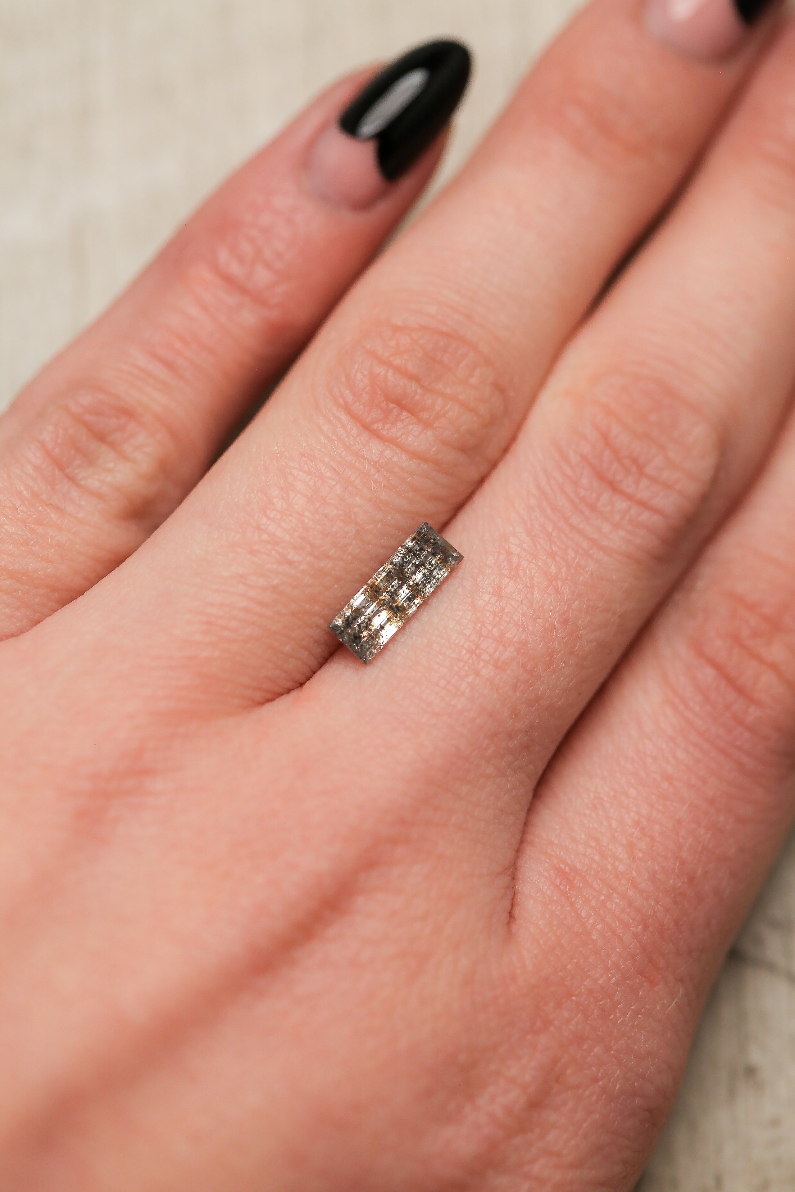 1.01ct 10.67x3.83x2.26mm BAGUETTE DOUBLE CUT SALT & PEPPER DIAMOND-2