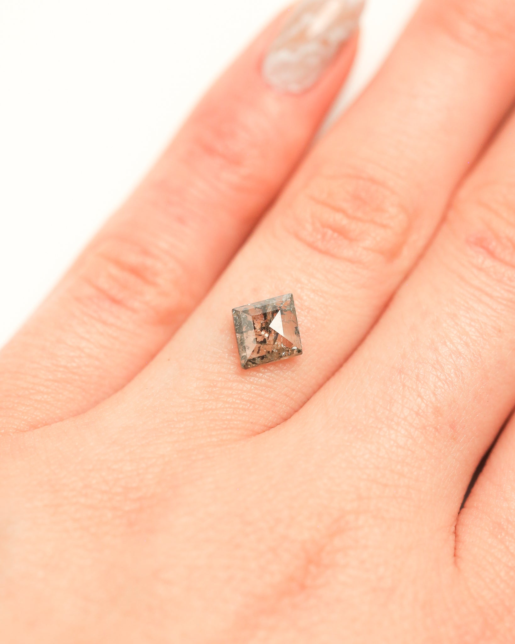 1.04ct 9.29x8.15mm LOZENGE ROSE CUT SALT & PEPPER DIAMOND-3