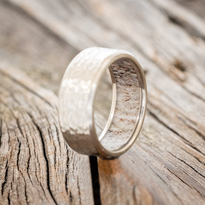 HAMMERED ANTLER LINED WEDDING BAND - READY TO SHIP-4