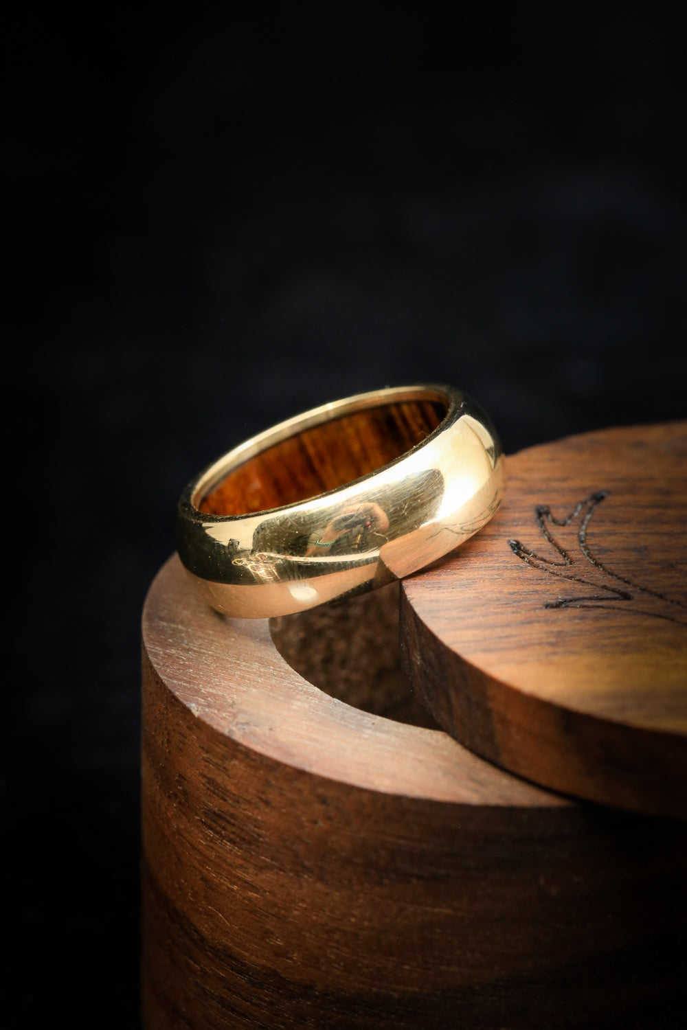 DOMED IRONWOOD LINED WEDDING RING-7