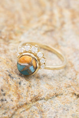"ESMERALDA" - ROUND CUT SPINY OYSTER TURQUOISE WEDDING RING SET WITH DIAMOND ACCENTS