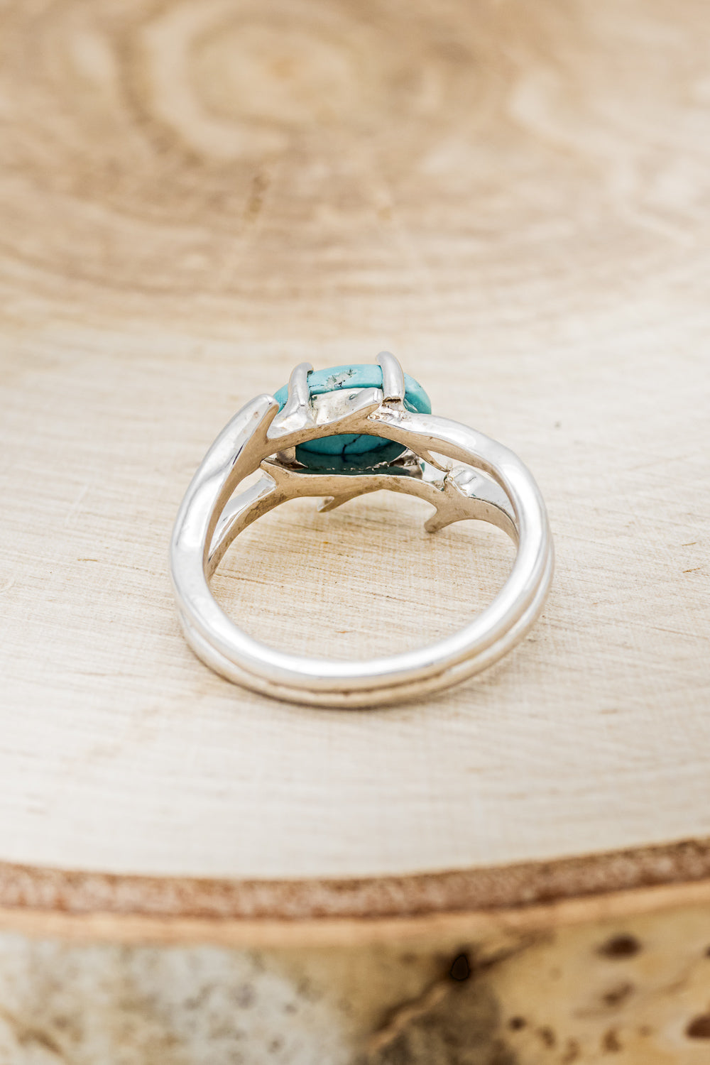 "ARTEMIS" - OVAL TURQUOISE ENGAGEMENT RING WITH AN ANTLER STYLE BAND-6