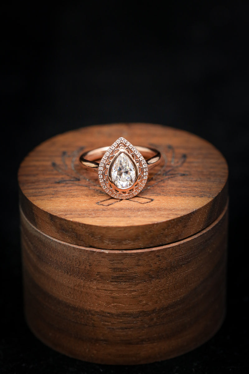 "PAYSLEE" - PEAR-SHAPED MOISSANITE ENGAGEMENT RING WITH DIAMOND HALO