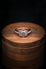"ODESSA" - ROUND CUT SALT & PEPPER ENGAGEMENT RING WITH DIAMOND HALO & ACCENTS