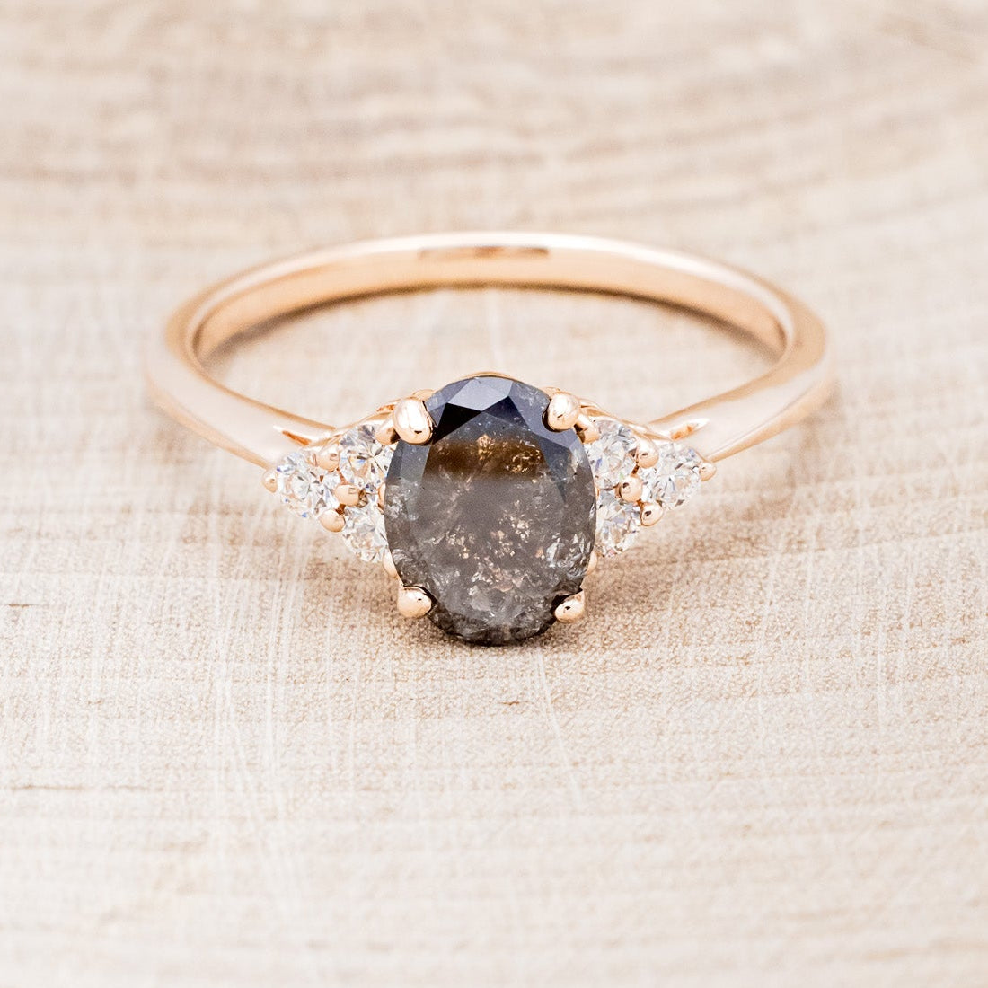 "RHEA" - OVAL SALT & PEPPER DIAMOND ENGAGEMENT RING WITH DIAMOND ACCENTS-4