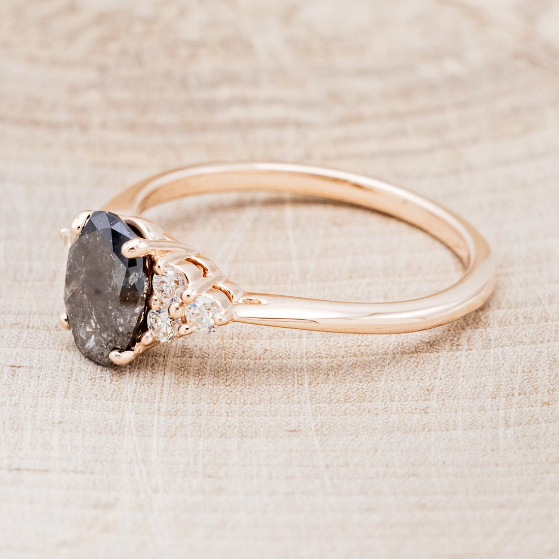 "RHEA" - OVAL SALT & PEPPER DIAMOND ENGAGEMENT RING WITH DIAMOND ACCENTS-3