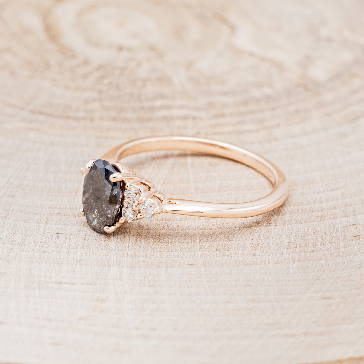 "RHEA" - OVAL SALT & PEPPER DIAMOND ENGAGEMENT RING WITH DIAMOND ACCENTS-3