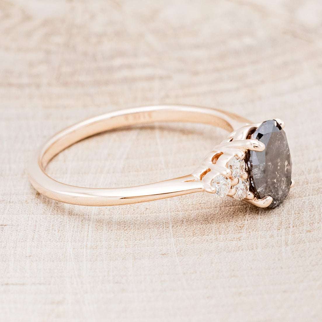 "RHEA" - OVAL SALT & PEPPER DIAMOND ENGAGEMENT RING WITH DIAMOND ACCENTS-2