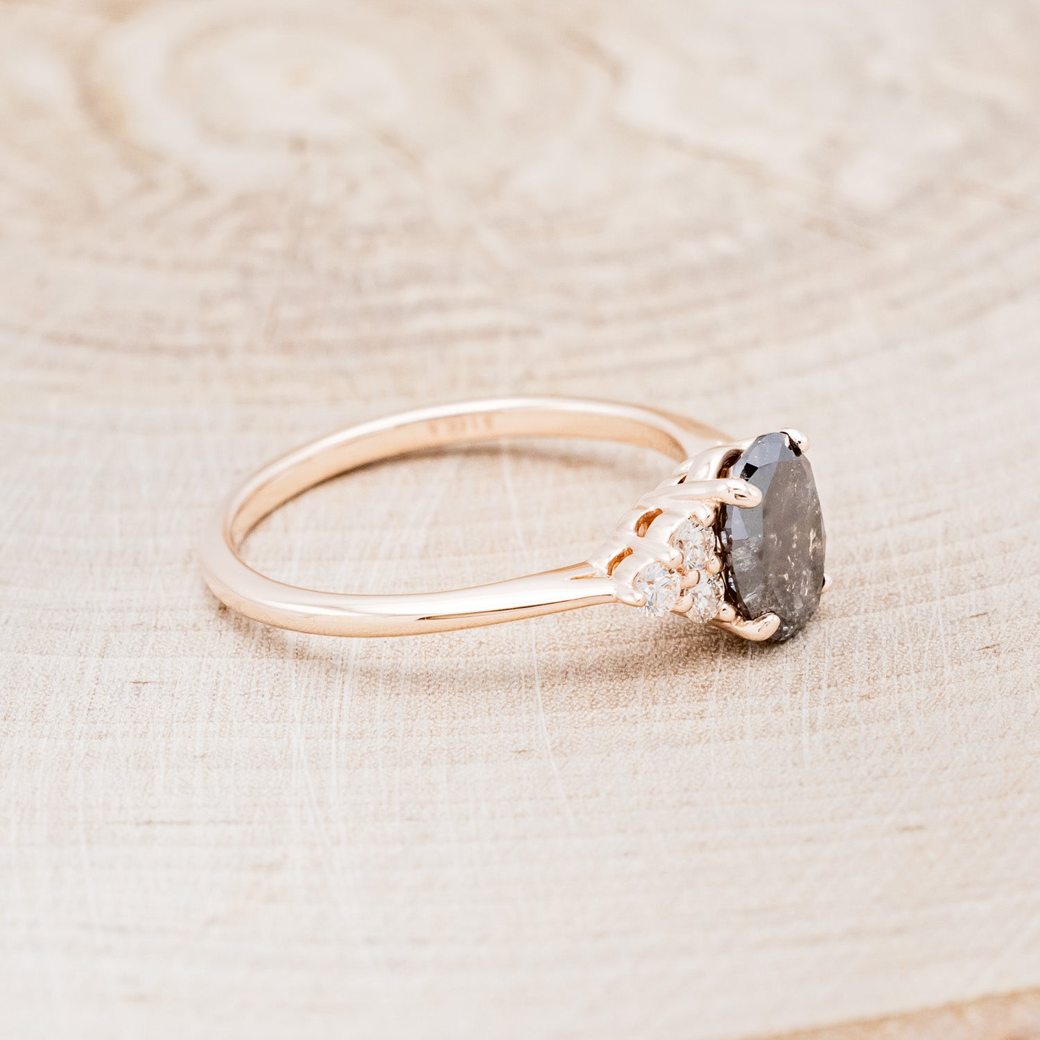 "RHEA" - OVAL SALT & PEPPER DIAMOND ENGAGEMENT RING WITH DIAMOND ACCENTS-2