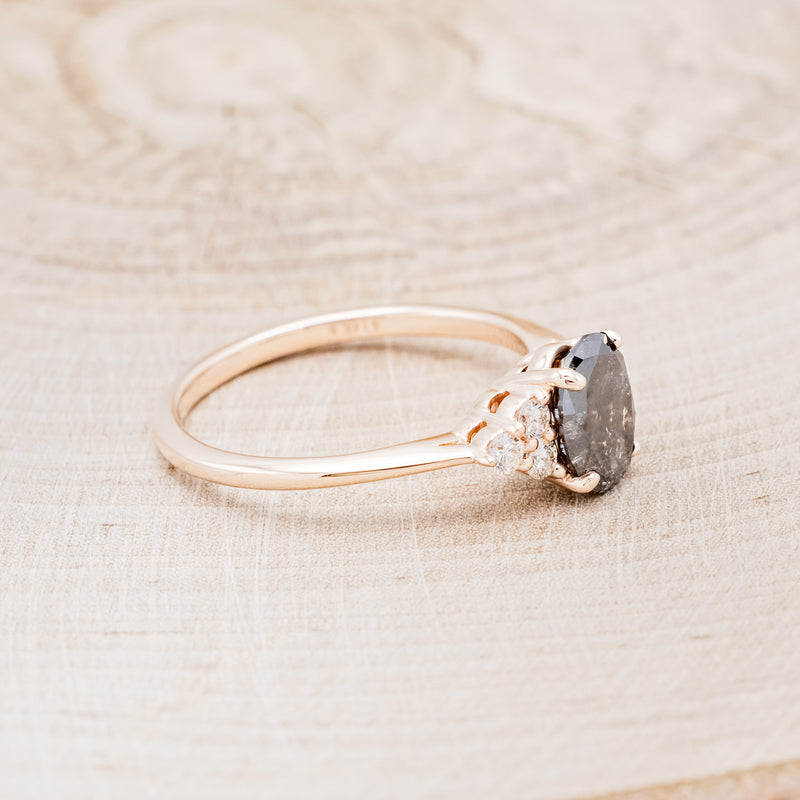 "RHEA" - OVAL SALT & PEPPER DIAMOND ENGAGEMENT RING WITH DIAMOND ACCENTS