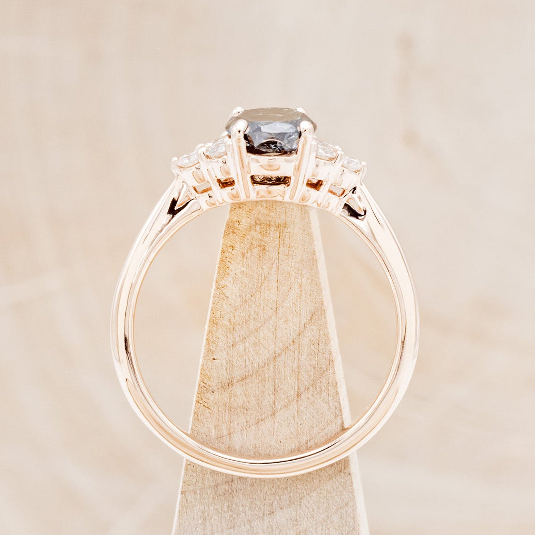 "RHEA" - OVAL SALT & PEPPER DIAMOND ENGAGEMENT RING WITH DIAMOND ACCENTS-6