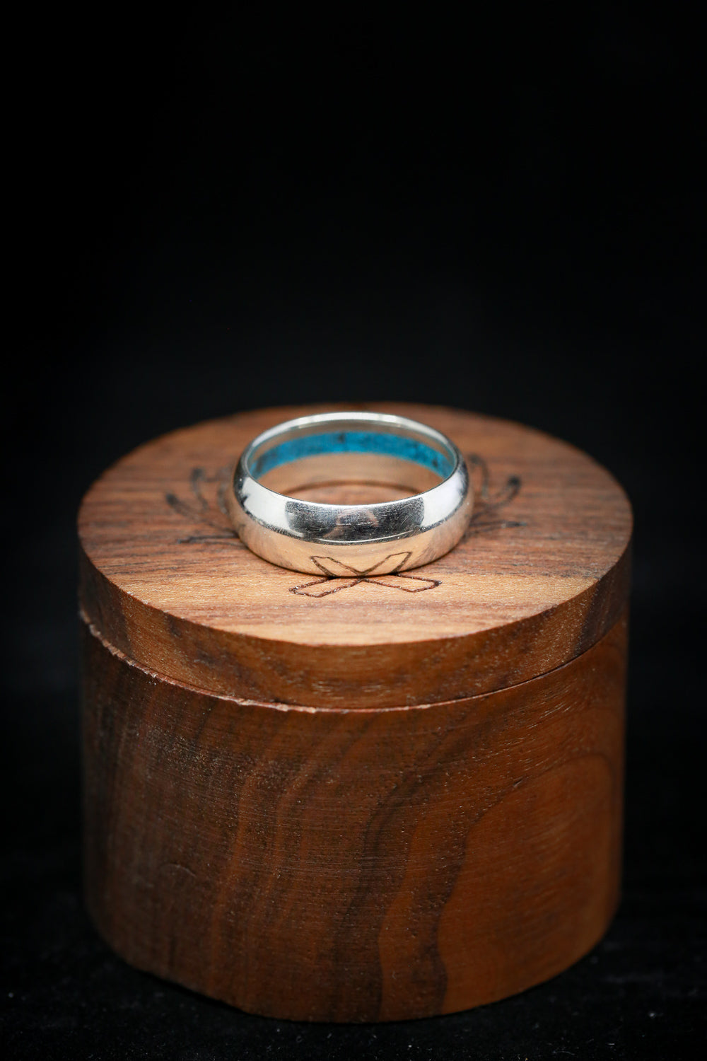 OFFSET TURQUOISE LINED WEDDING BAND-9