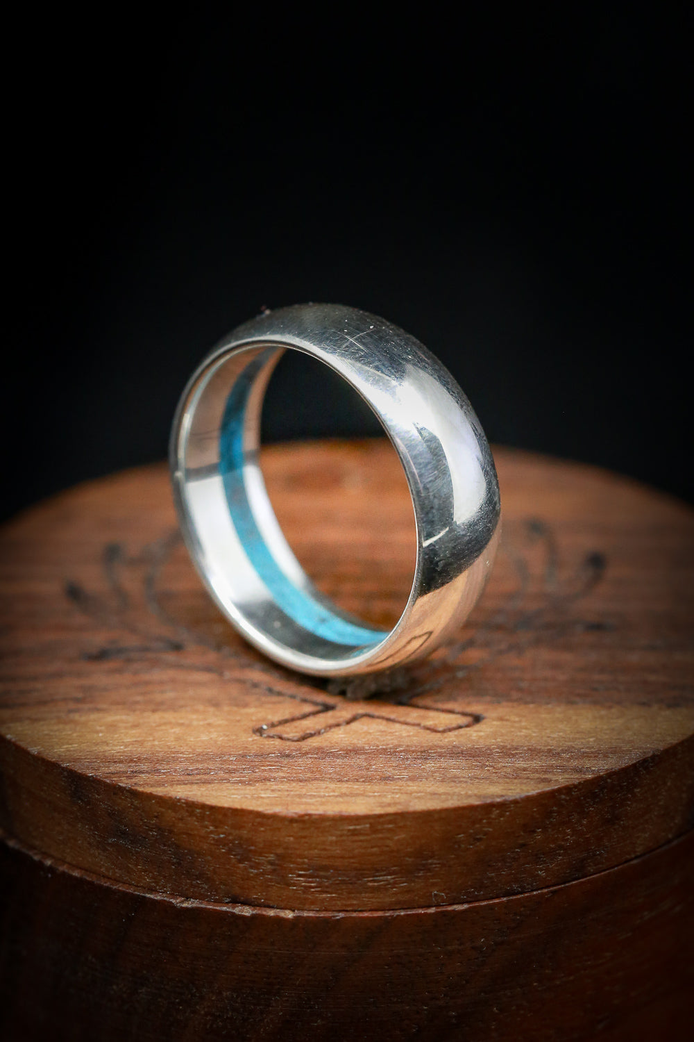 OFFSET TURQUOISE LINED WEDDING BAND-7