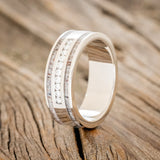 "RYDER" - DIAMONDS & ANTLER INLAYS WEDDING BAND - 14K WHITE GOLD - SIZE 12 1/4-1