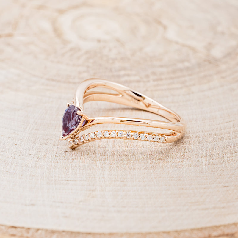 "CICELY" - PEAR SHAPED LAB-GROWN ALEXANDRITE ENGAGEMENT RING WITH DIAMOND ACCENTS