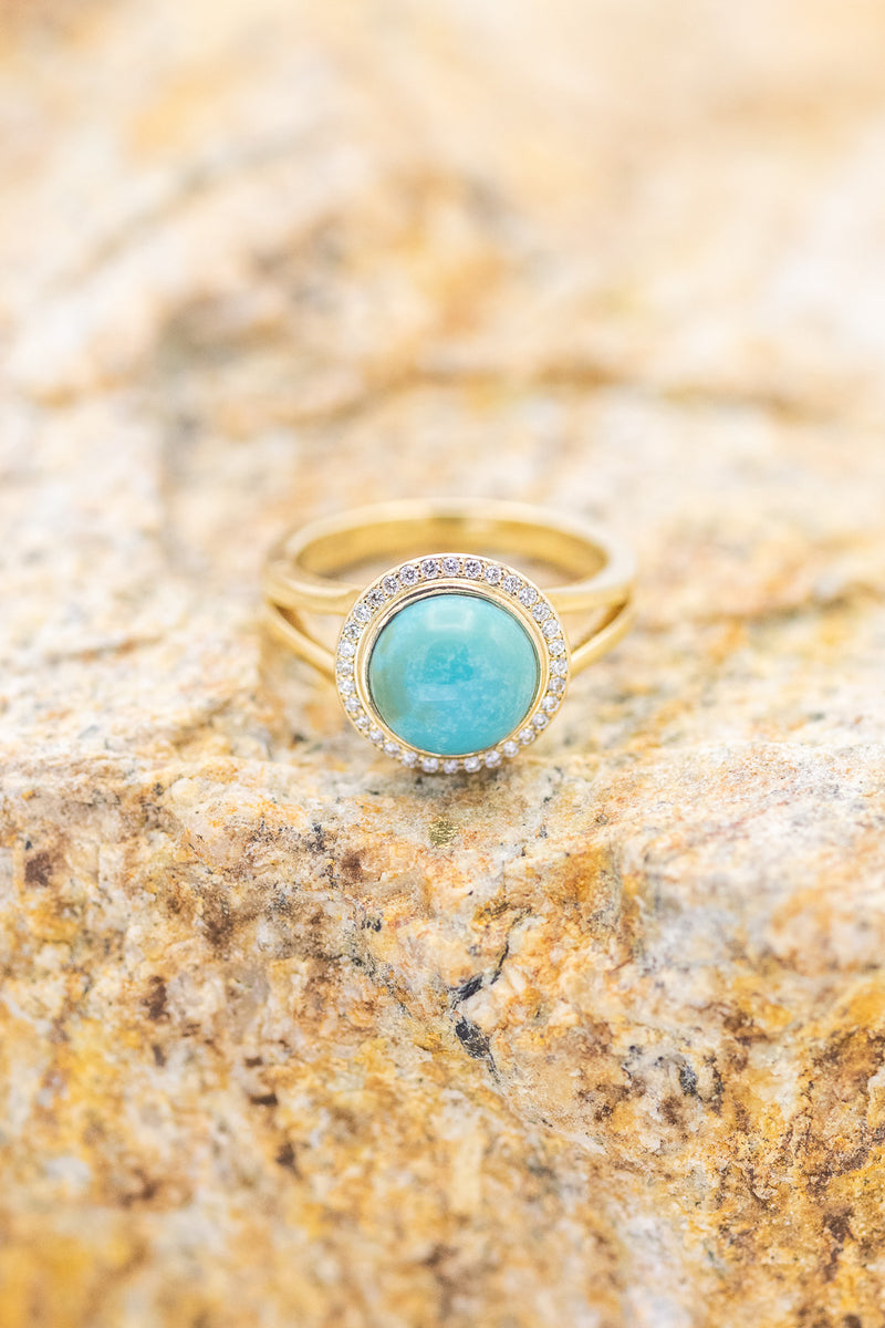 ROUND CUT TURQUOISE ENGAGEMENT RING WITH DIAMOND HALO-2