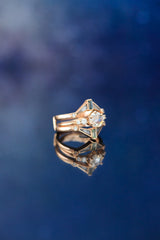 "GEMINI" - ROUND ROSE CUT MOISSANITE ENGAGEMENT RING WITH DIAMOND ACCENTS & RING GUARD