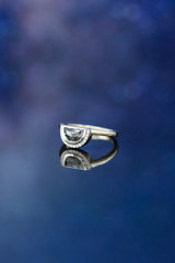 "PHOEBE" - HALF MOON SALT & PEPPER DIAMOND ENGAGEMENT RING WITH DIAMOND ACCENTS