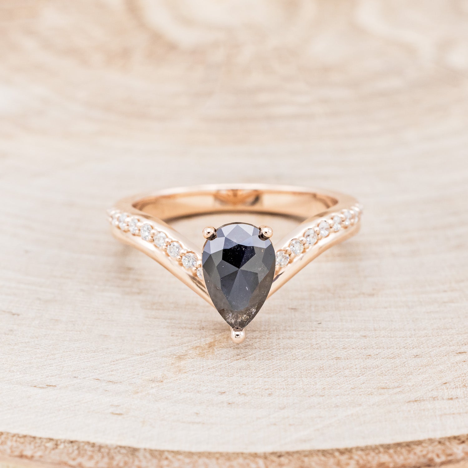 "IO" - PEAR-SHAPED SALT & PEPPER DIAMOND ENGAGEMENT RING WITH TRACER-8