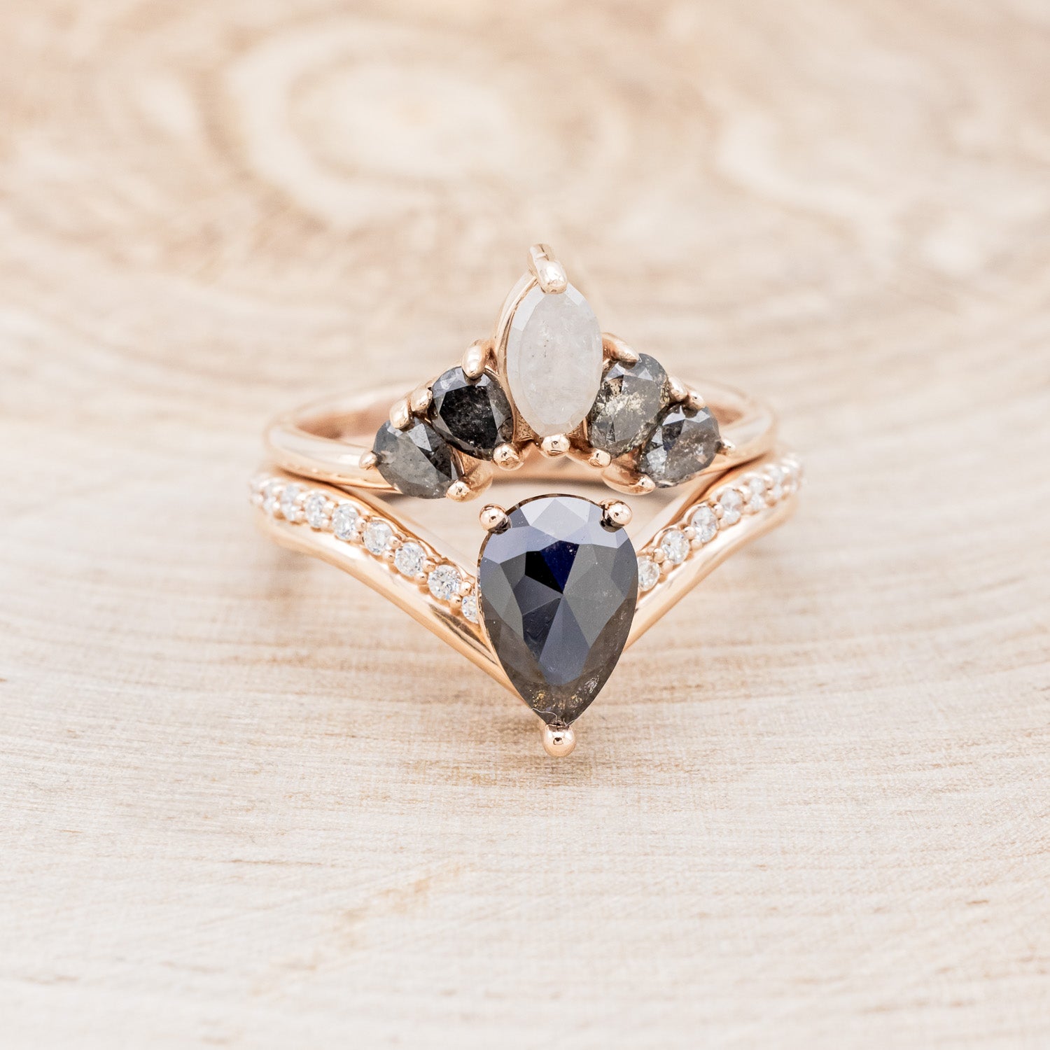 "IO" - PEAR-SHAPED SALT & PEPPER DIAMOND ENGAGEMENT RING WITH TRACER-2