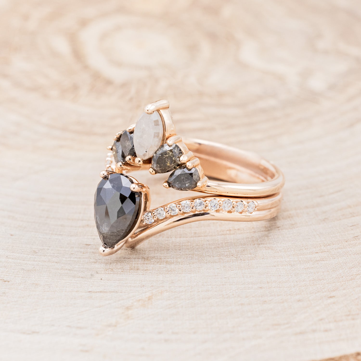 "IO" - PEAR-SHAPED SALT & PEPPER DIAMOND ENGAGEMENT RING WITH TRACER-4