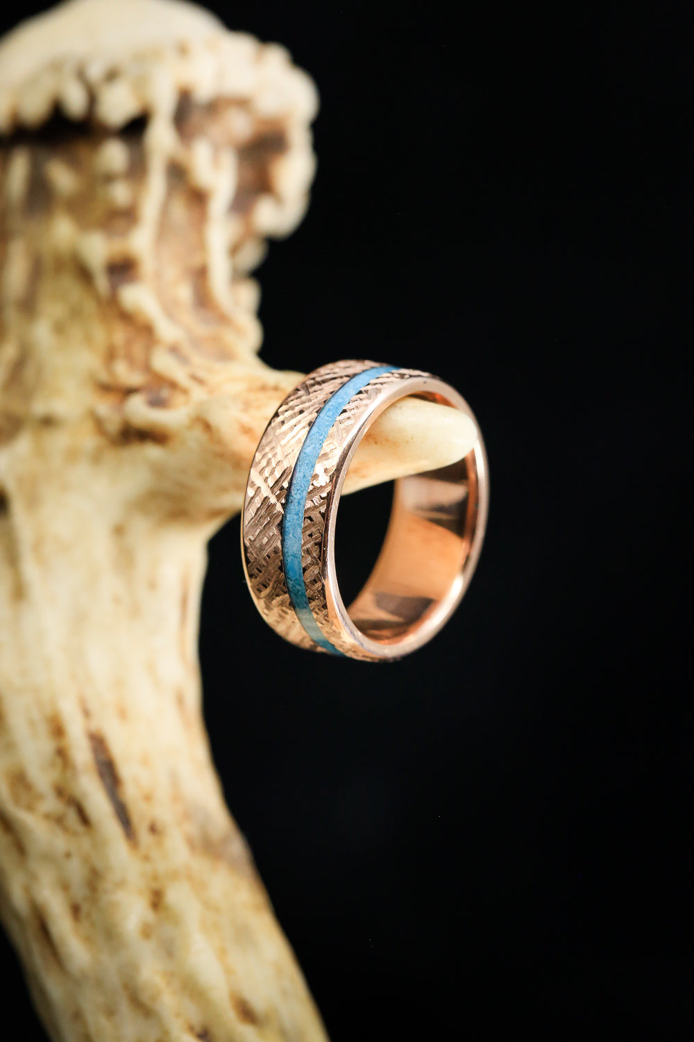 "VERTIGO" - TURQUOISE WEDDING BAND WITH CROSSHATCHED FINISH-11
