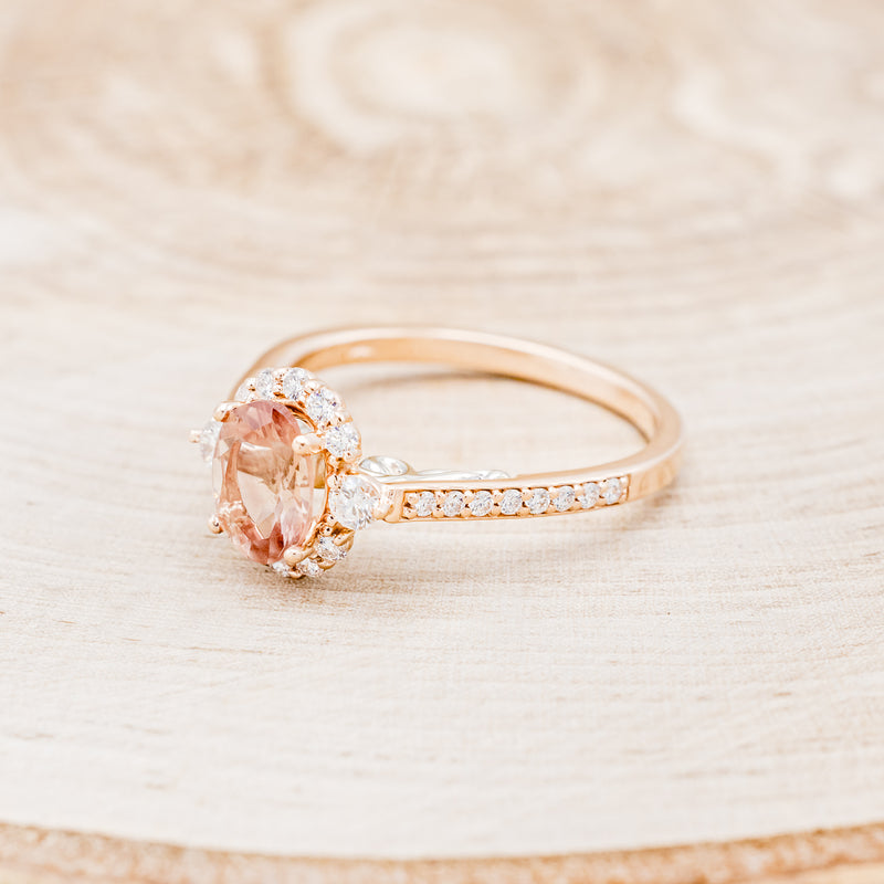 "OPHELIA" - OVAL SUNSTONE ENGAGEMENT RING WITH DIAMOND HALO & ACCENTS