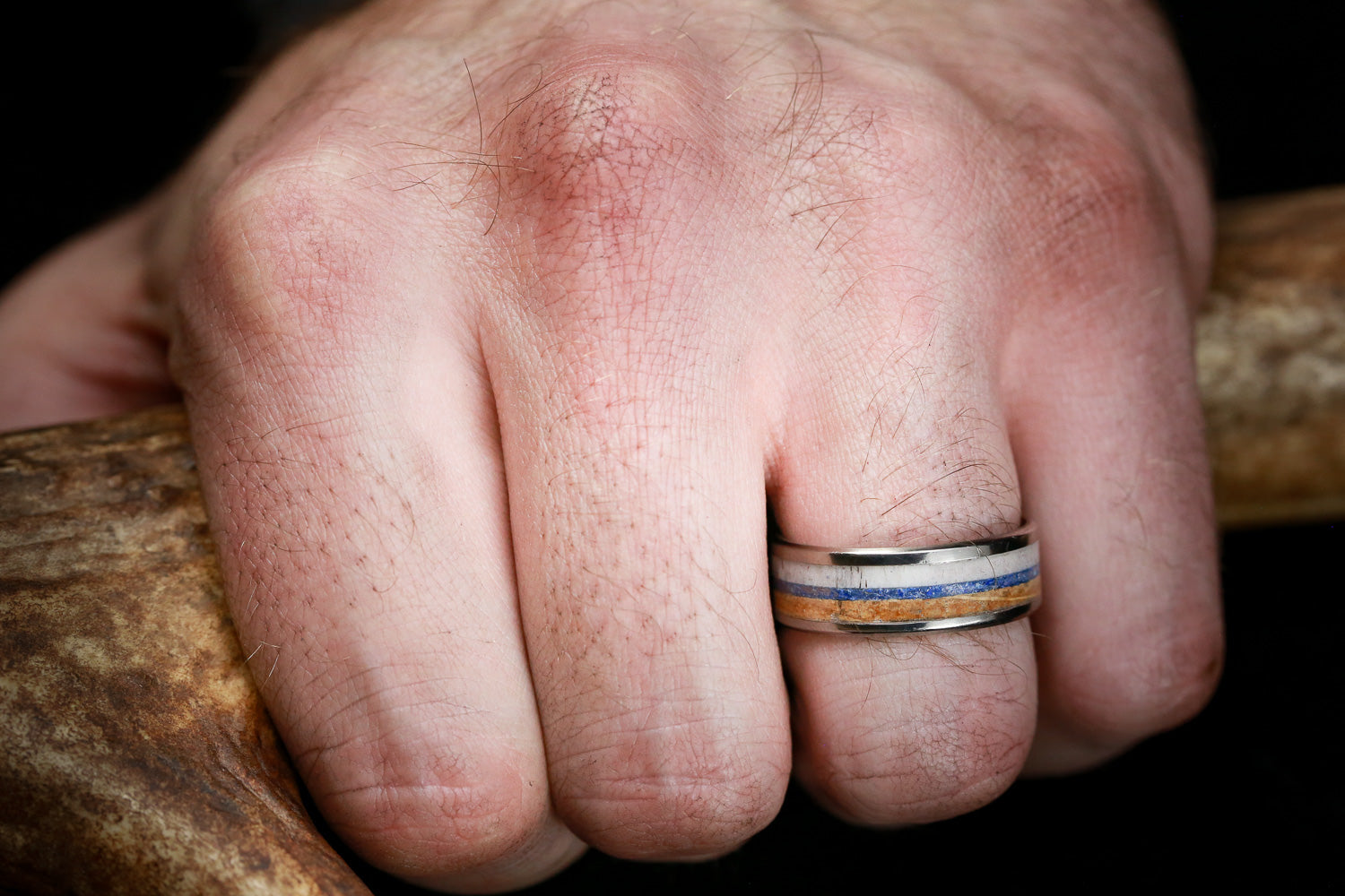 "RAINIER" - ANTLER, LAPIS LAZULI & WHISKEY BARREL OAK WEDDING BAND-10