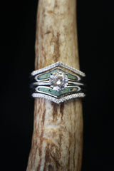 "MAIA" - ROUND CUT MOISSANITE SOLITAIRE ENGAGEMENT RING SET WITH FIRE & ICE OPAL RING GUARD & DIAMOND TRACERS