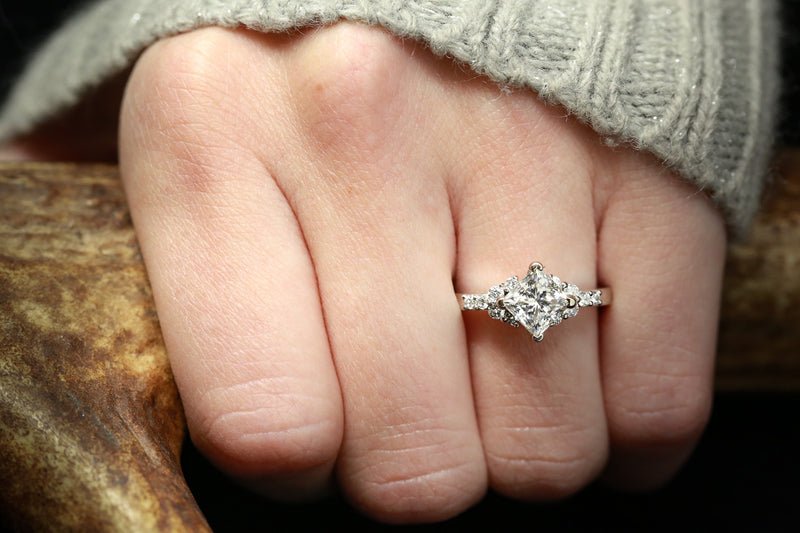 LAYLA - PRINCESS CUT MOISSANITE ENGAGEMENT RING WITH DIAMOND ACCENTS &  TRACER