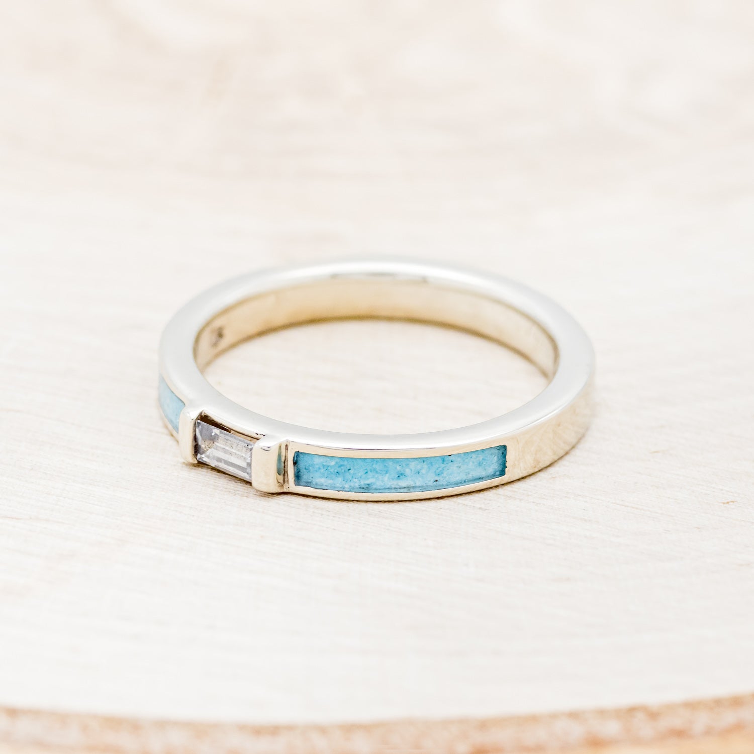 WHITE SAPPHIRE WEDDING BAND WITH TURQUOISE INLAYS-3