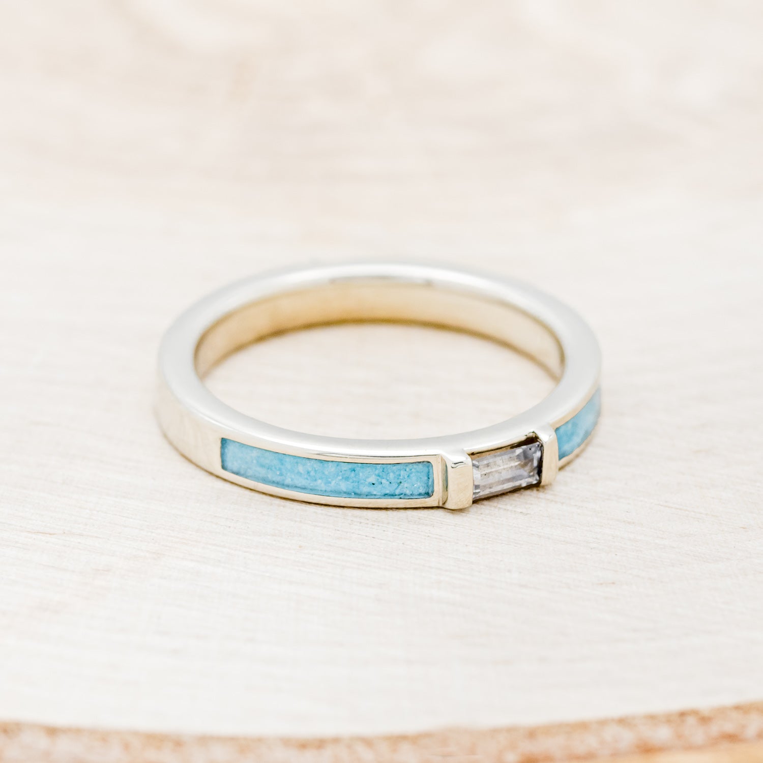 WHITE SAPPHIRE WEDDING BAND WITH TURQUOISE INLAYS-2