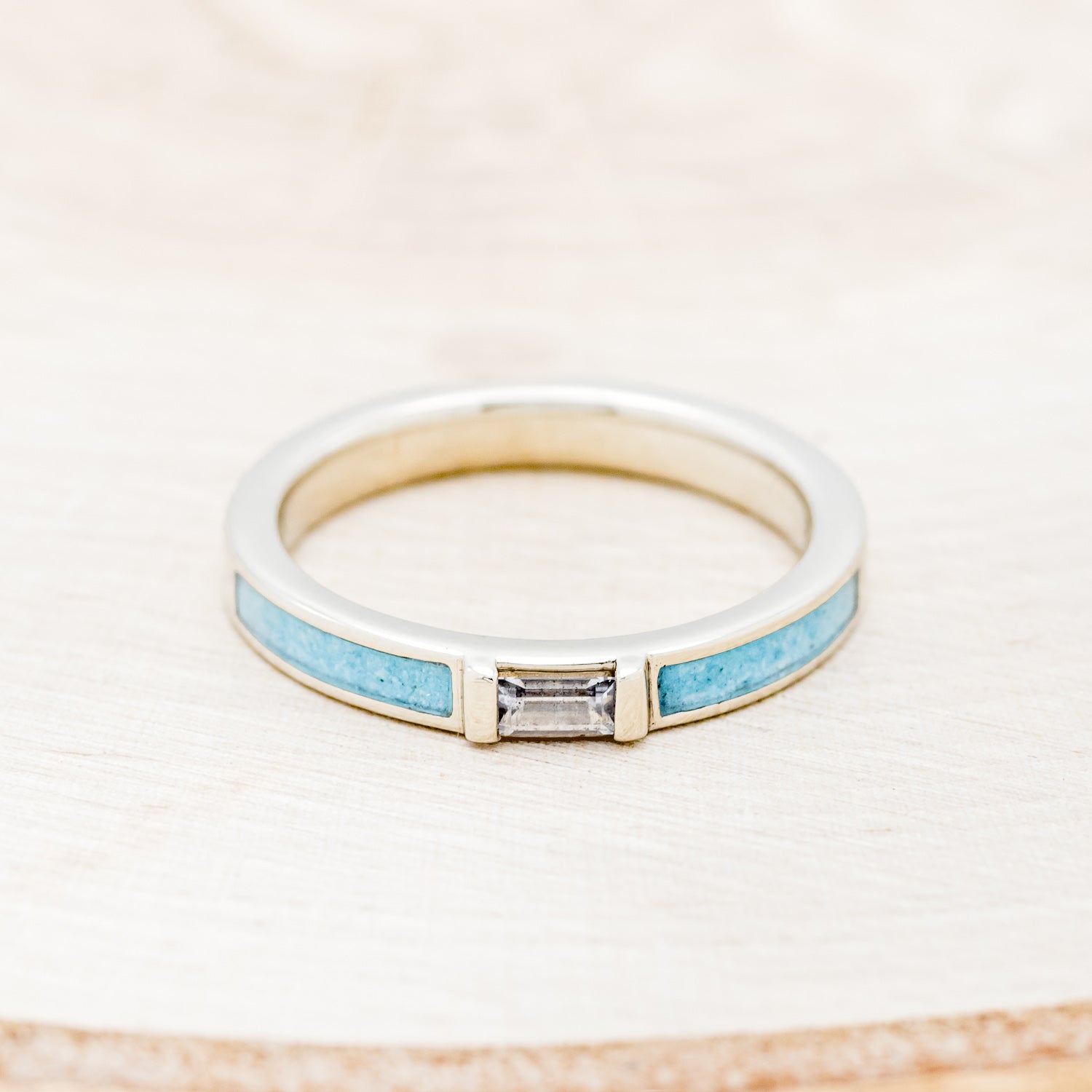 WHITE SAPPHIRE WEDDING BAND WITH TURQUOISE INLAYS-4