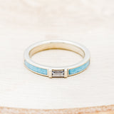 WHITE SAPPHIRE WEDDING BAND WITH TURQUOISE INLAYS