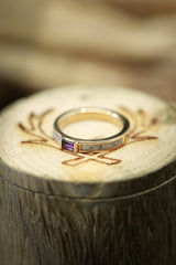 Shown her is A custom, handcrafted women's stacking band featuring a hand crushed antler & amethyst, shown here on a 14k gold band. Additional inlay options are available upon request.-14K Gold Stacker With  Amethyst & Antler Inlays -Staghead Designs