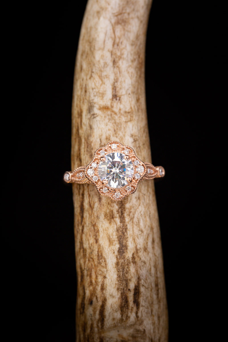 "EILEEN" - ROUND CUT MOISSANITE ENGAGEMENT RING WITH DIAMOND ACCENTS