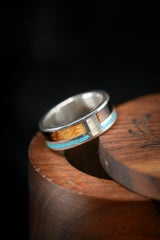 "BOWER" - MOTHER OF PEARL, TURQUOISE & IRONWOOD WEDDING BAND-5