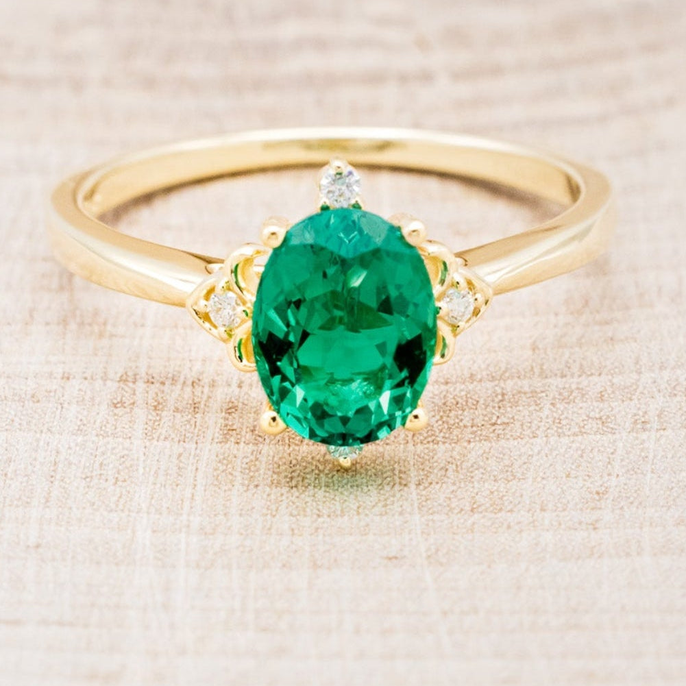 "ZELLA" - OVAL LAB-GROWN EMERALD ENGAGEMENT RING WITH DIAMOND ACCENTS-4