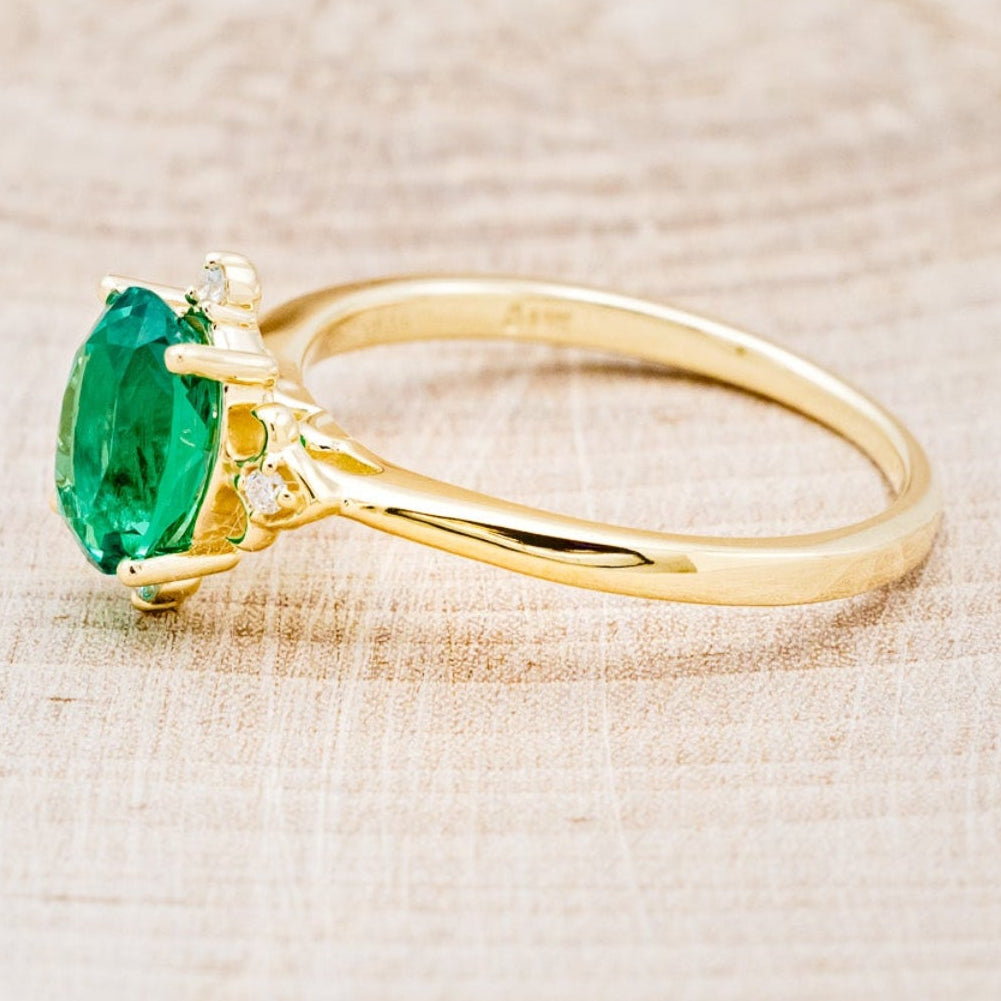 "ZELLA" - OVAL LAB-GROWN EMERALD ENGAGEMENT RING WITH DIAMOND ACCENTS-3