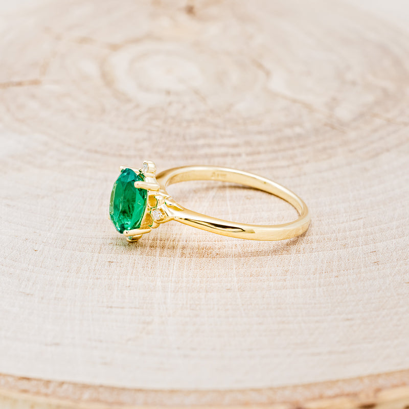 "ZELLA" - OVAL LAB-GROWN EMERALD ENGAGEMENT RING WITH DIAMOND ACCENTS