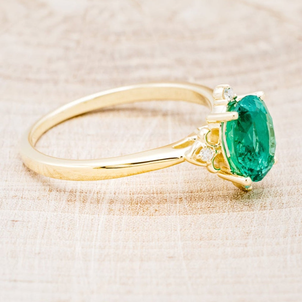 "ZELLA" - OVAL LAB-GROWN EMERALD ENGAGEMENT RING WITH DIAMOND ACCENTS-2
