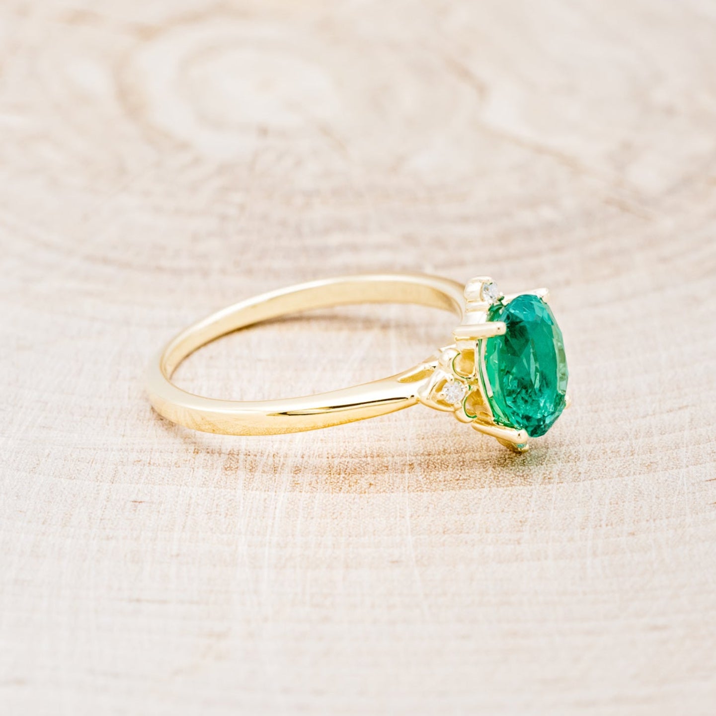 "ZELLA" - OVAL LAB-GROWN EMERALD ENGAGEMENT RING WITH DIAMOND ACCENTS-2
