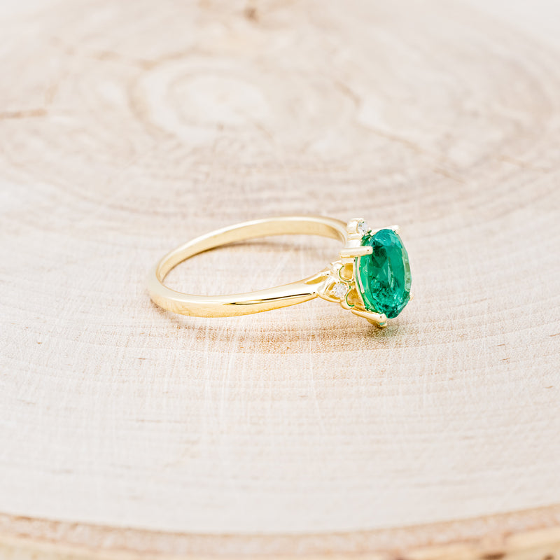 "ZELLA" - OVAL LAB-GROWN EMERALD ENGAGEMENT RING WITH DIAMOND ACCENTS-2