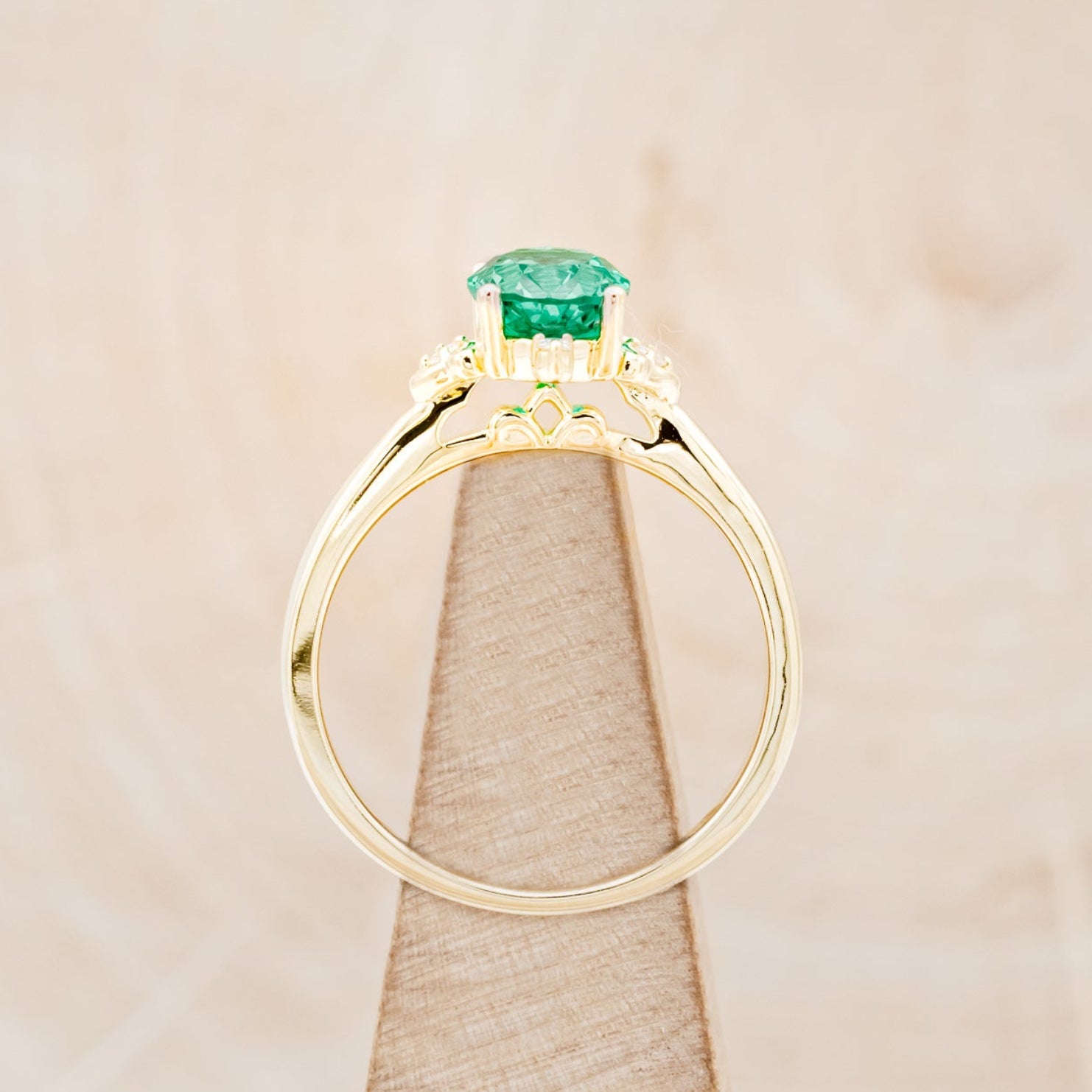 "ZELLA" - OVAL LAB-GROWN EMERALD ENGAGEMENT RING WITH DIAMOND ACCENTS-5